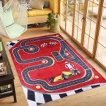 Toroo Yarış Pisti Desenli Kırmızı Polyester ve Pamuklu Kaydırmaz Tabanlı Yıkanabilir Dijital Baskı Çocuk Odası Halısı - Görsel 2