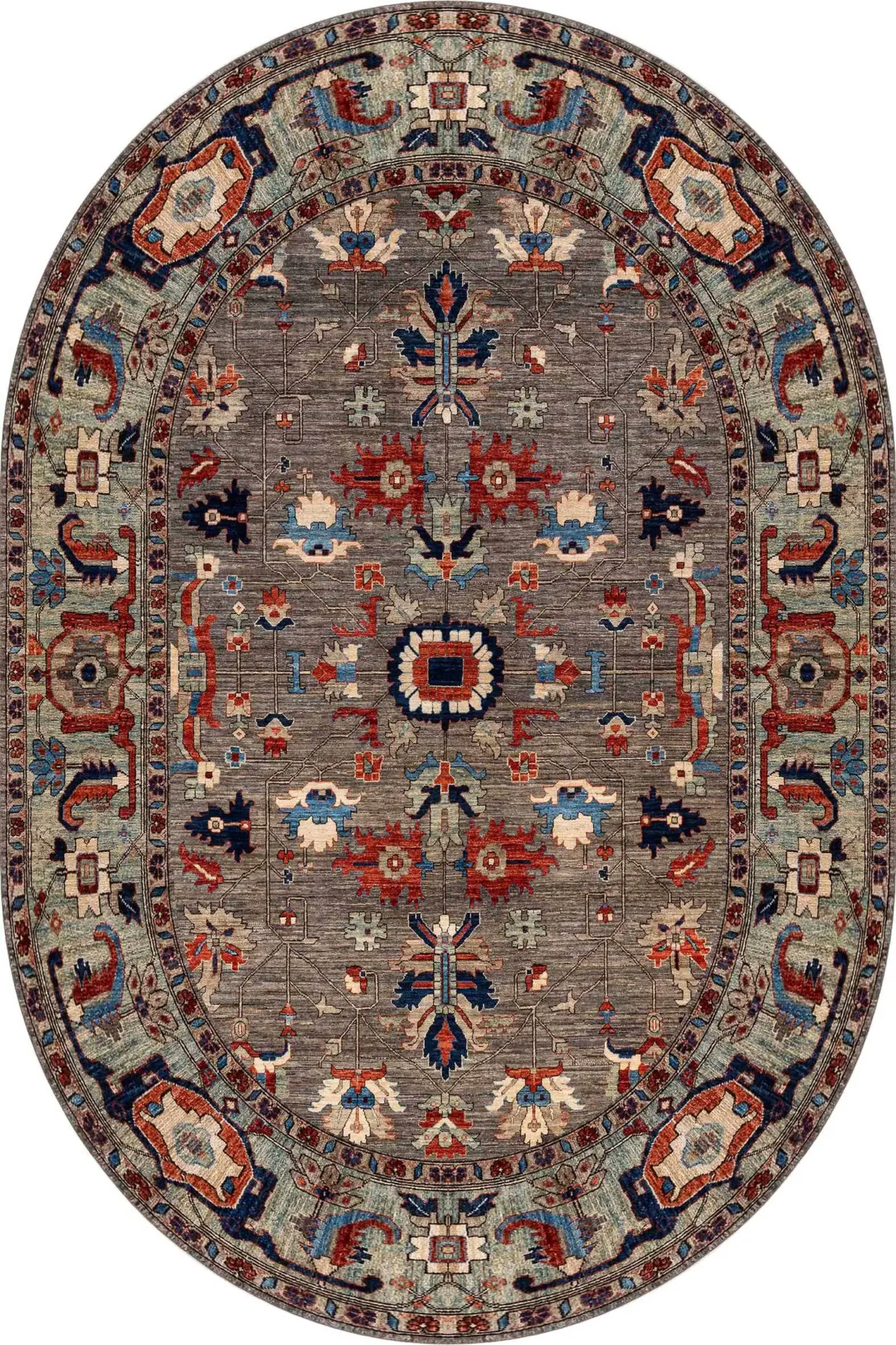 Gannan Klasik Göbekli Gri Polyester ve Pamuklu Kaydırmaz Tabanlı Yıkanabilir Dijital Baskı Halısı - Görsel 6