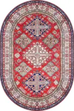 Sunne Çerçeveli Kırmızı Polyester ve Pamuklu Kaydırmaz Taban Yıkanabilir Dijital Baskı Halısı - Görsel 6