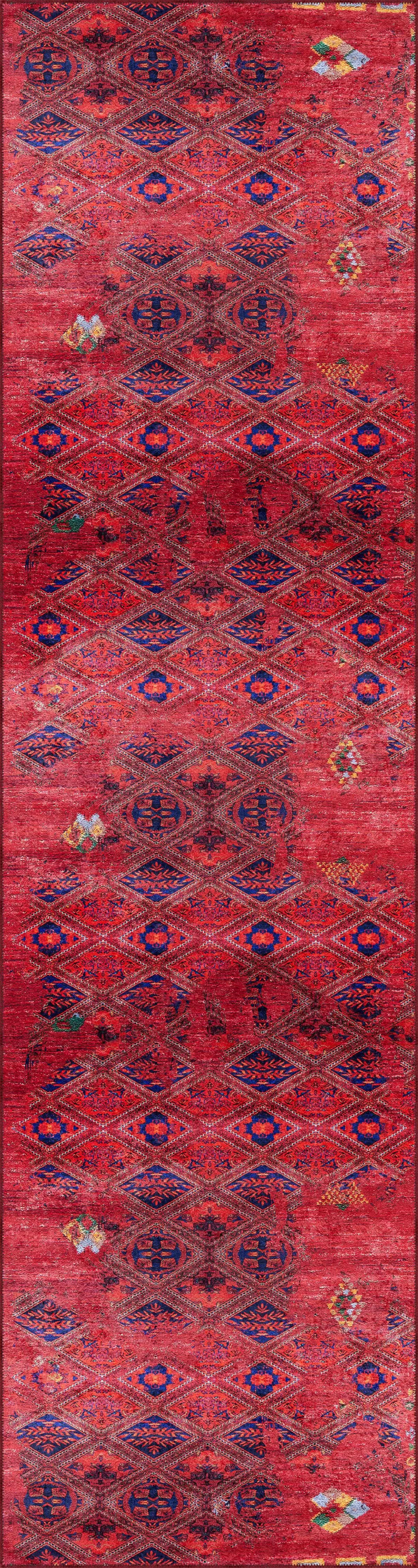 Stora Klasik Kırmızı Polyester ve Pamuklu Kaydımraz Tabanlı Yıkanabilir Dijital Baskı Halısı - Görsel 4