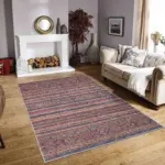 Sierpe Çizgili Etnik Multi Polyester ve Pamuklu Kaydırmaz Tabanlı Yıkanabilir Dijital Baskı Halısı - Görsel 2