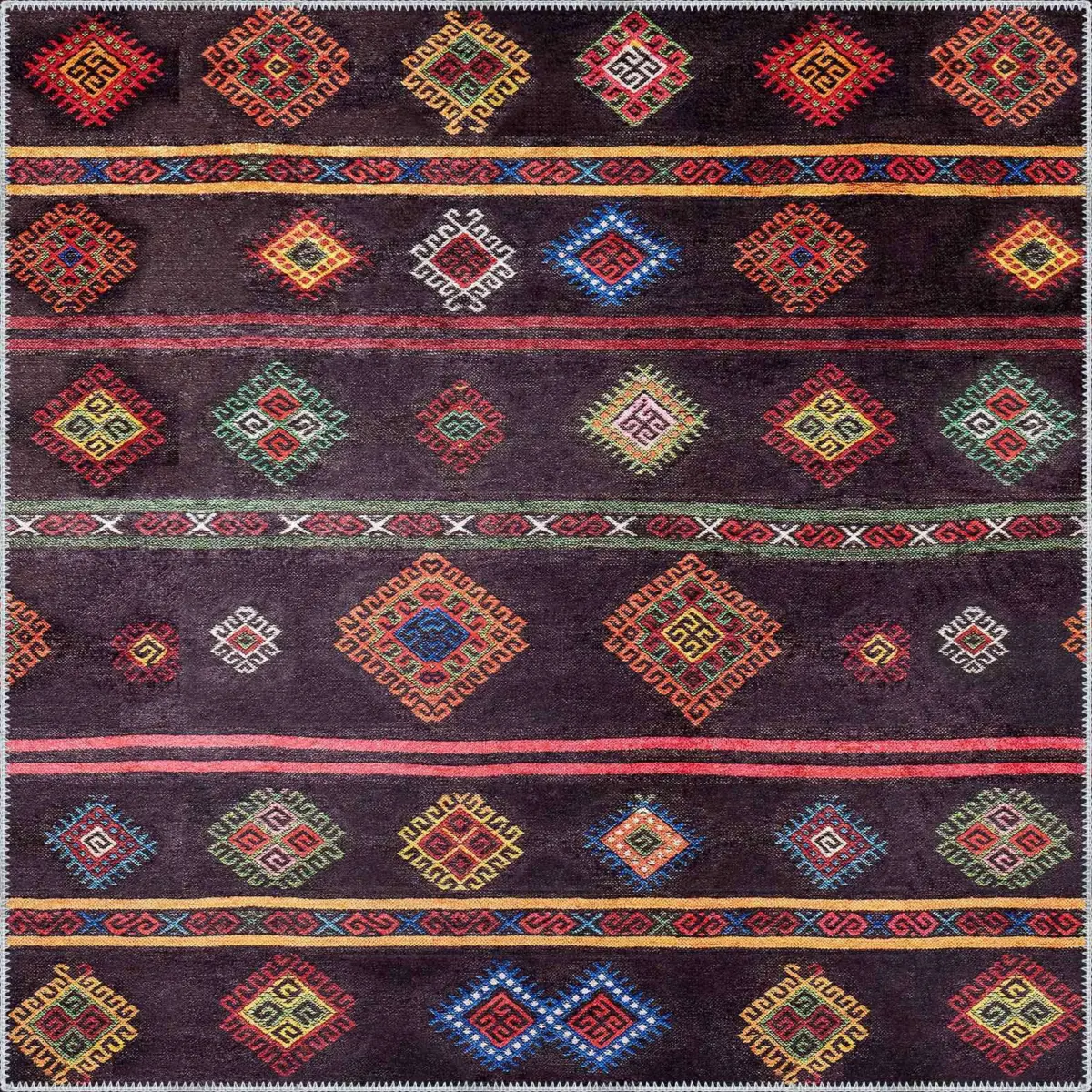 Gurupi Geometrik Kahverengi Polyester ve Pamuklu Kaydırmaz Tabanlı Yıkanabilir Dijital Baskı Halısı - Görsel 3