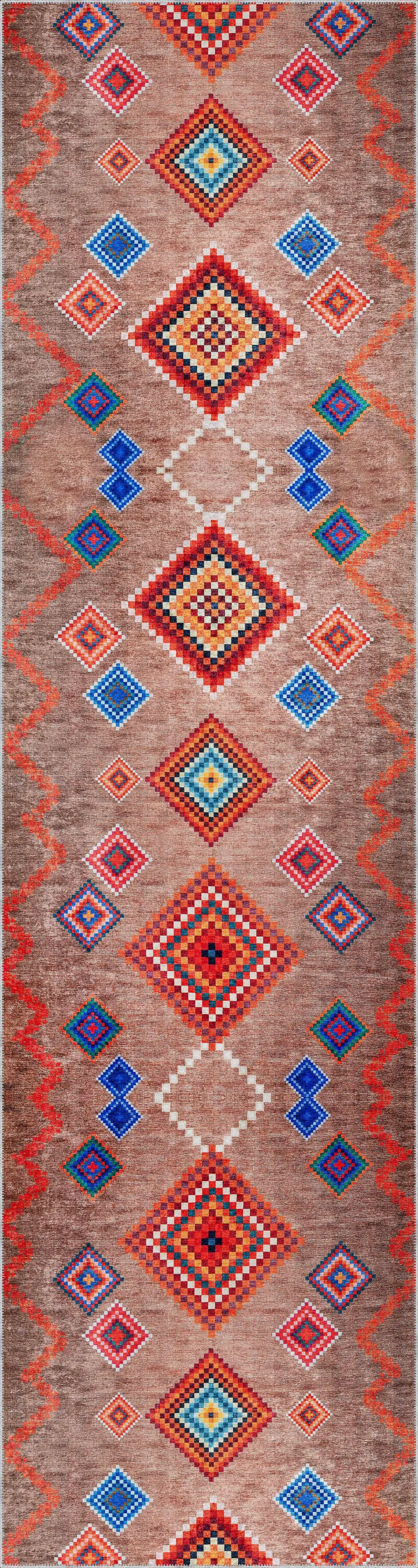 Alvear Geometrik Kahverengi Polyester ve Pamuklu Kaydırmaz Tabanlı Yıkanabilir Dijital Baskı Halısı - Görsel 4