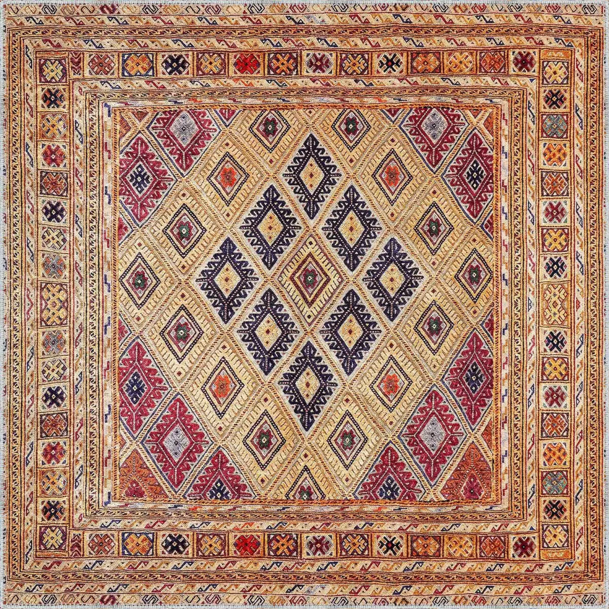 Lonas Klasik Göbekli Multi Polyester ve Pamuklu Kaydırmaz Tabanlı Yıkanabilir Dijital Baskı Halısı - Görsel 3