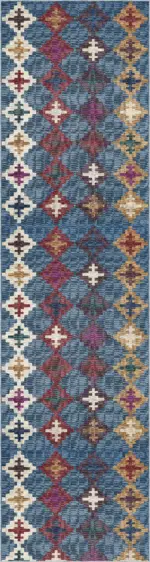 Luzia Geometrik Mavi Polyester ve Pamuklu Kaydırmaz Tabanlı Yıkanabilir Dijital Baskı Halısı - Görsel 4