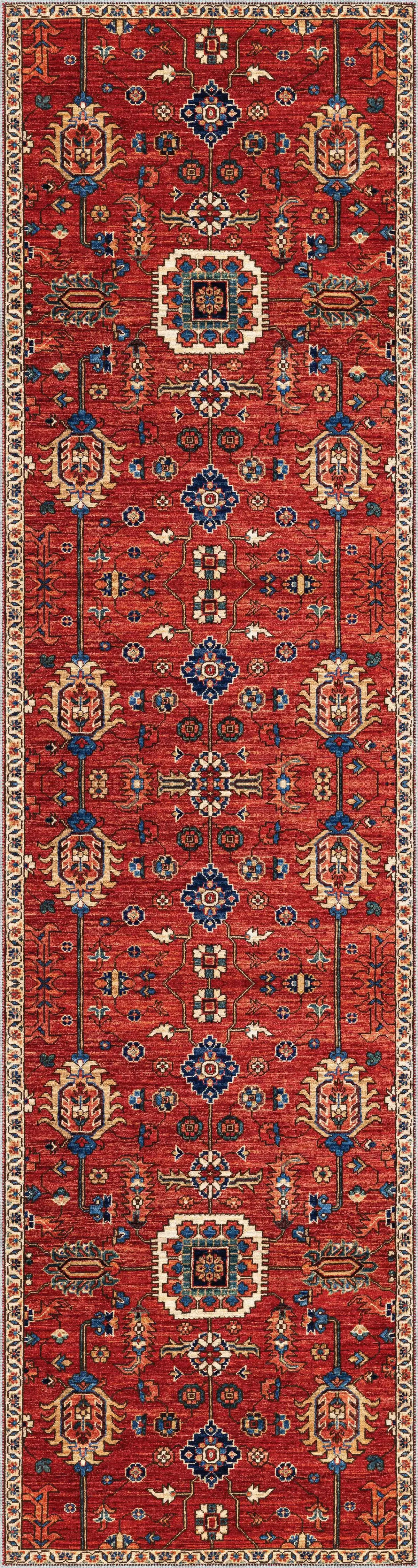 Lashio Klasik Göbekli Kırmızı Polyester ve Pamuklu Kaydırmaz Tabanlı Yıkanabilir Dijital Baskı Halısı - Görsel 4