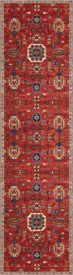 Lashio Klasik Göbekli Kırmızı Polyester ve Pamuklu Kaydırmaz Tabanlı Yıkanabilir Dijital Baskı Halısı - Görsel 4