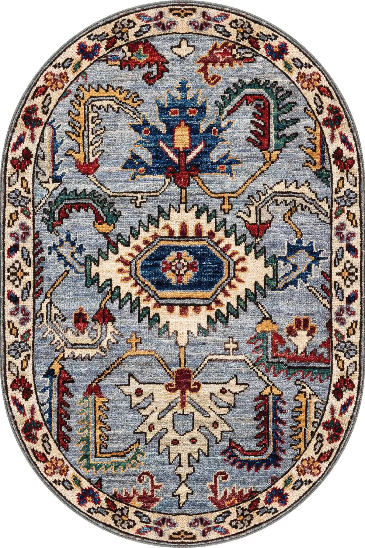 Monyva Klasik Göbekli Mavi Polyester ve Pamuklu Kaydırmaz Tabanlı Yıkanabilir Dijital Baskı Halısı - Görsel 6