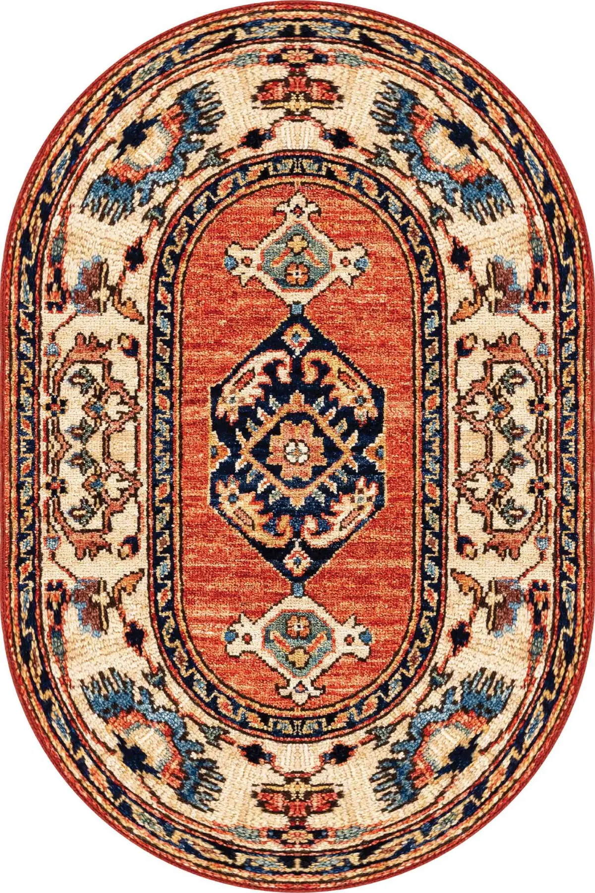 Puer Klasik Göbekli Bej Polyester ve Pamuklu Kaydırmaz Tabanlı Yıkanabilir Dijital Baskı Halısı - Görsel 6