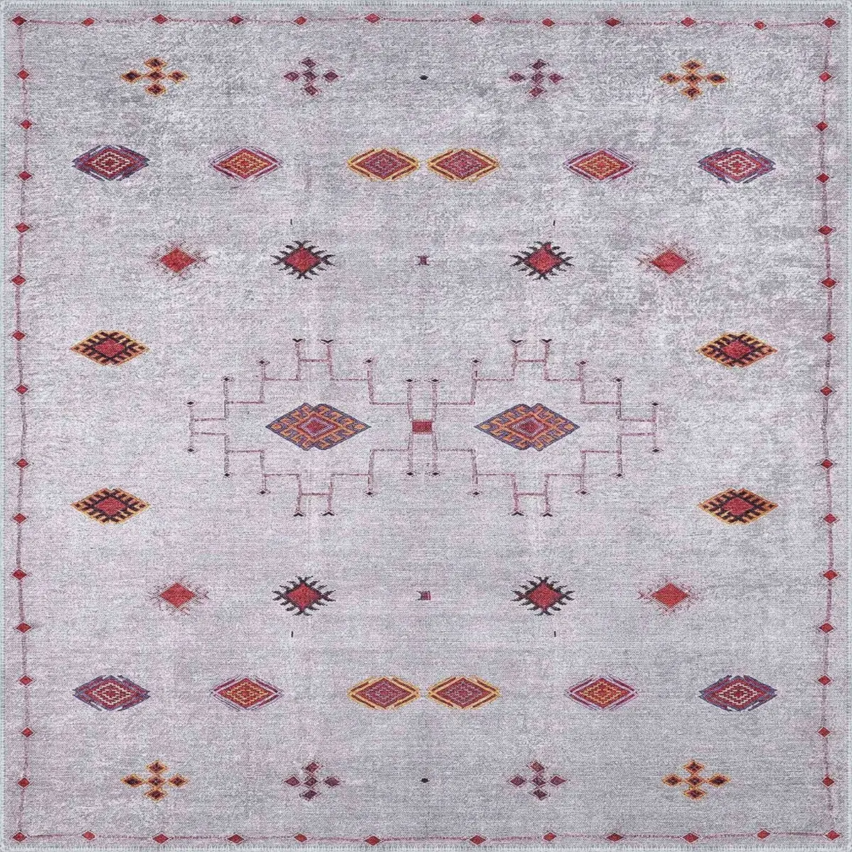 Banao Modern Etnik Gri Polyester ve Pamuklu Kaydırmaz Tabanlı Yıkanabilit Dijital Baskı Halısı - Görsel 3