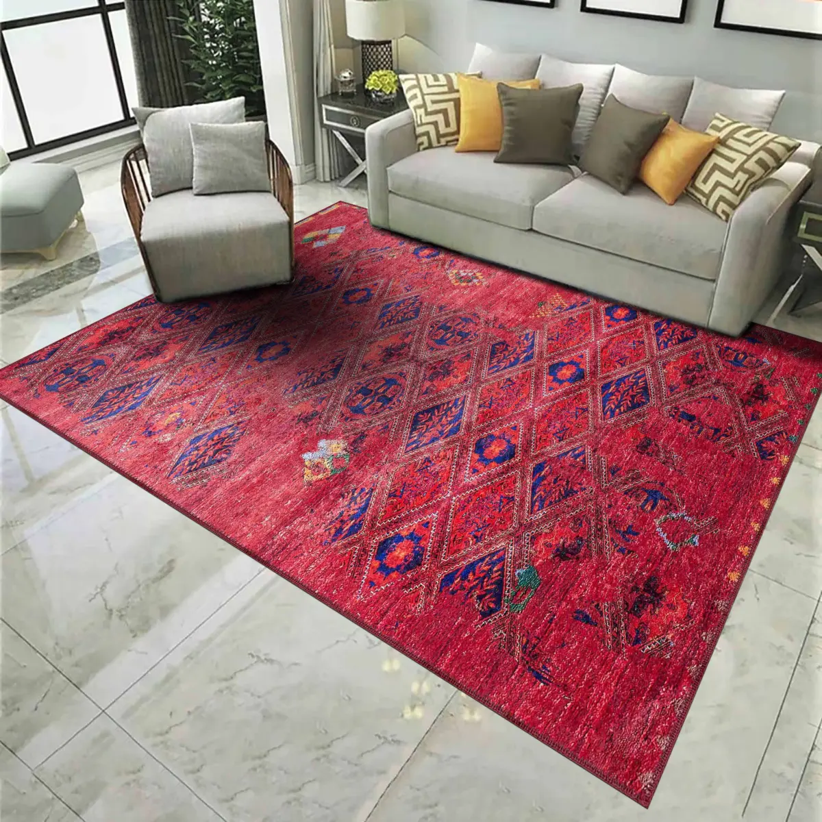 Stora Klasik Kırmızı Polyester ve Pamuklu Kaydımraz Tabanlı Yıkanabilir Dijital Baskı Halısı - Görsel 2