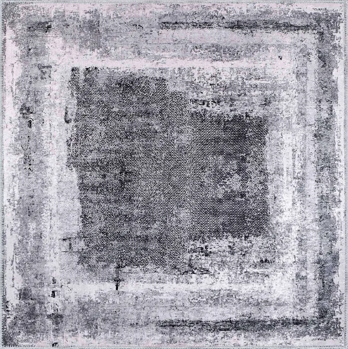 Jalore Çerçeveli Gri Polyester ve Pamuklu Kaydırmaz Tabanlı Yıkanabilir Dijital Baskı Halısı - Görsel 3