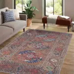 Falla Klasik Göbekli Etnik Kahverengi Polyester ve Pamuklu Kaydırmaz Tabanlı Yıkanabilir Dijital Baskı Halısı - Görsel 2