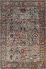 İnzai Çerçeveli Gri Polyester ve Pamuklu Kaydırmaz Tabanlı Yıkanabilir Dijital Baskı Halısı