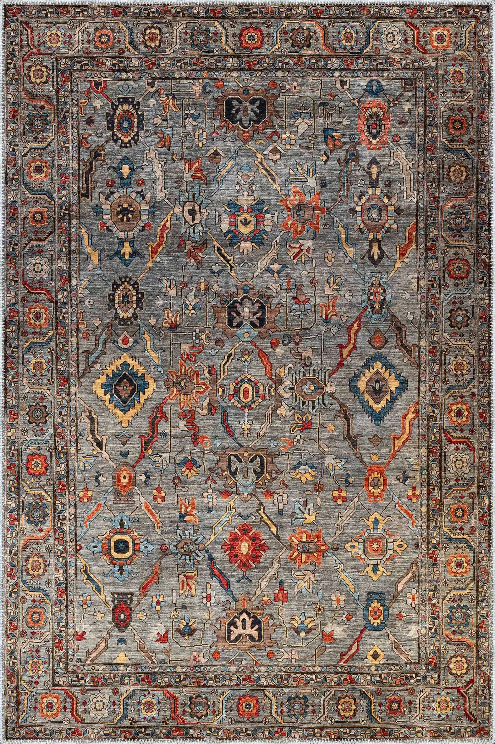 RkwuOs İnzai Çerçeveli Gri Polyester ve Pamuklu Kaydırmaz Tabanlı Yıkanabilir Dijital Baskı Halısı - Görsel 1