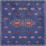 Avila Modern Etnik Lacivert Polyester ve Pamuklu Kaydırmaz Tabanlı Yıkanabilir Dijital Baskı Halısı - Görsel 3