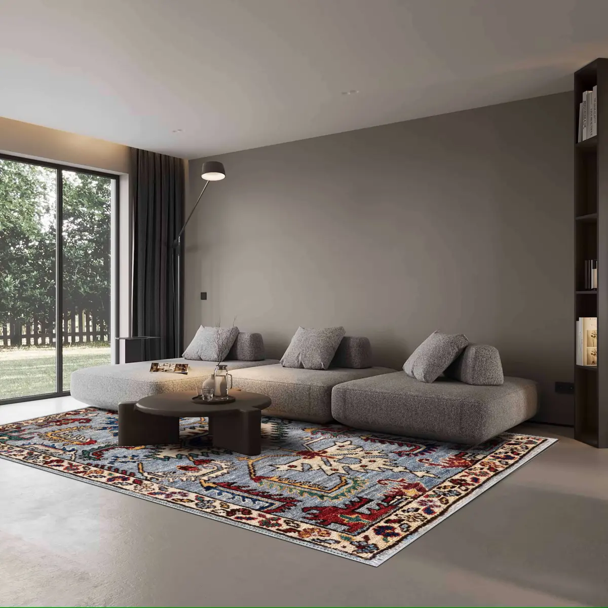 Monyva Klasik Göbekli Mavi Polyester ve Pamuklu Kaydırmaz Tabanlı Yıkanabilir Dijital Baskı Halısı - Görsel 2