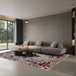 Monyva Klasik Göbekli Mavi Polyester ve Pamuklu Kaydırmaz Tabanlı Yıkanabilir Dijital Baskı Halısı - Görsel 2