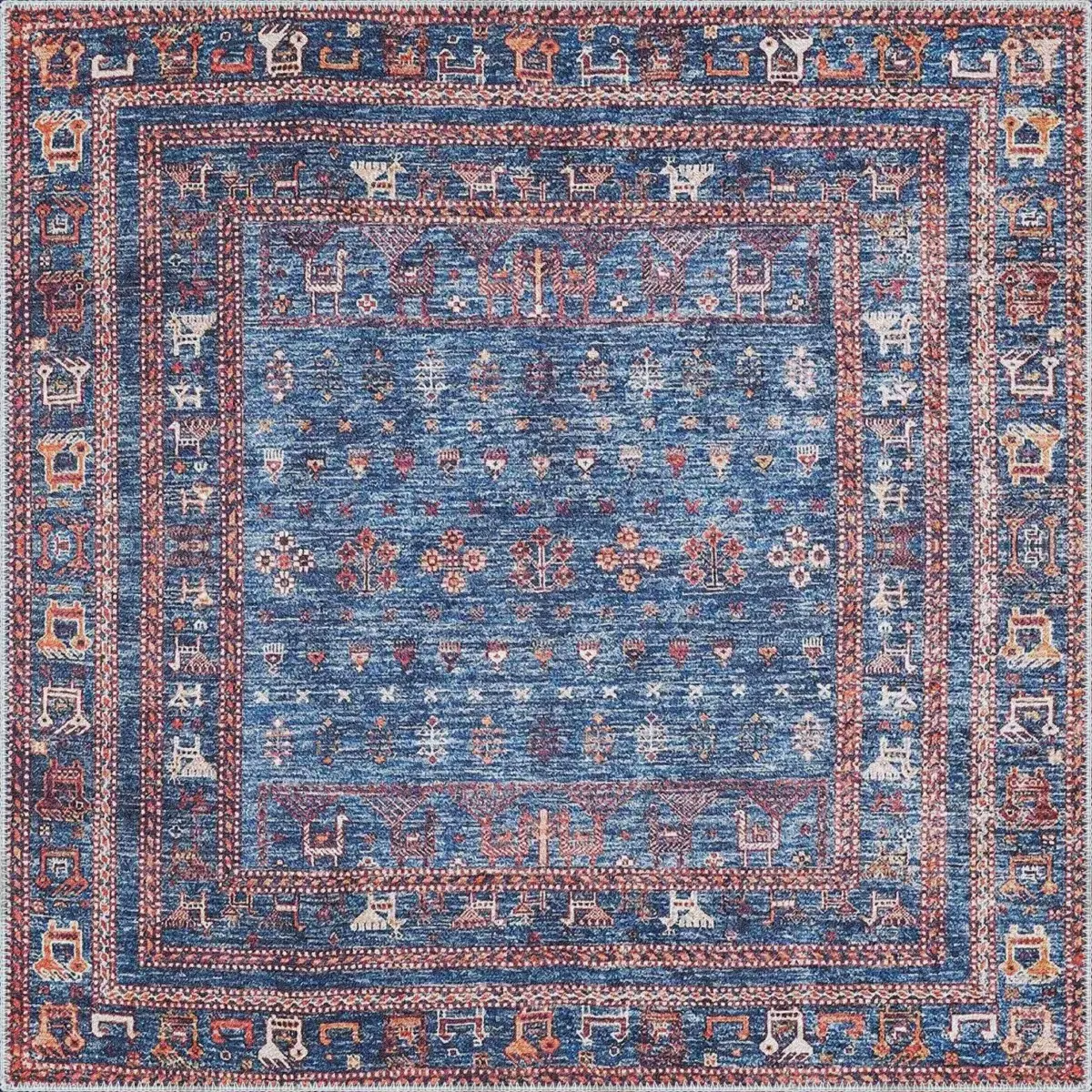 Canaza Modern Etnik Mavi Polyester ve Pamuklu Kaydırmaz Tabanlı Yıkanabilir Dijital Baskı Halısı - Görsel 3