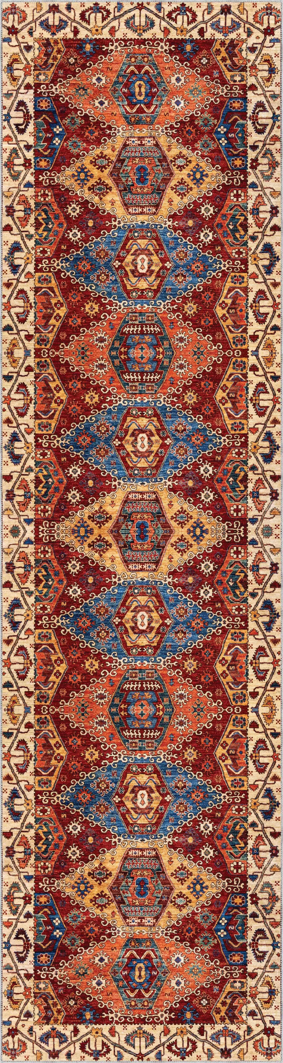 Mengla Klasik Göbekli Multi Polyester ve Pamuklu Kaydırmaz Tabanlı Yıkanabilir Dijital Baskı Halısı - Görsel 4