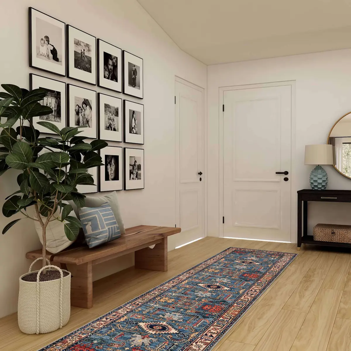 Pursad Klasik Göbekli Multi Polyester ve Pamuklu Kaydırmaz Tabanlı Yıkanabilir Dijital Baskı Halısı - Görsel 5