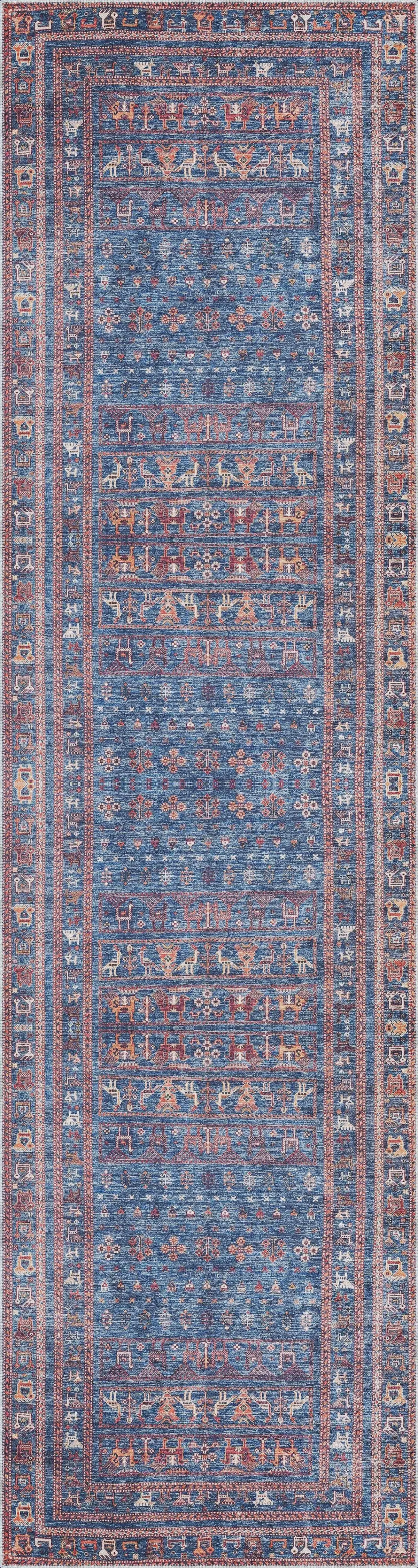 Canaza Modern Etnik Mavi Polyester ve Pamuklu Kaydırmaz Tabanlı Yıkanabilir Dijital Baskı Halısı - Görsel 4