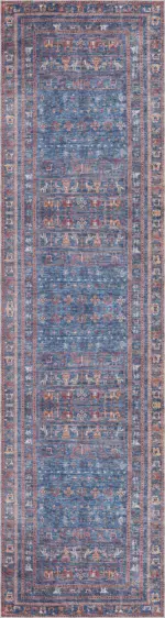 Canaza Modern Etnik Mavi Polyester ve Pamuklu Kaydırmaz Tabanlı Yıkanabilir Dijital Baskı Halısı - Görsel 4