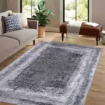 Jalore Çerçeveli Gri Polyester ve Pamuklu Kaydırmaz Tabanlı Yıkanabilir Dijital Baskı Halısı - Görsel 2