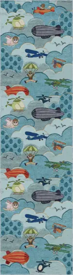 Nicoya Bulut Desenli Mavi Polyester ve Pamuklu Kaydırmaz Tabanlı Yıkanabilir Dijital Baskı Çocuk Odası Halısı - Görsel 4