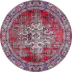 Falun Klasik Göbekli Kırmızı Polyester ve Pamuklu Kaydırmaz Taban Yıkanabilir Dijital Baskı Halısı - Görsel 7