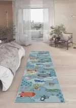 Nicoya Bulut Desenli Mavi Polyester ve Pamuklu Kaydırmaz Tabanlı Yıkanabilir Dijital Baskı Çocuk Odası Halısı - Görsel 5