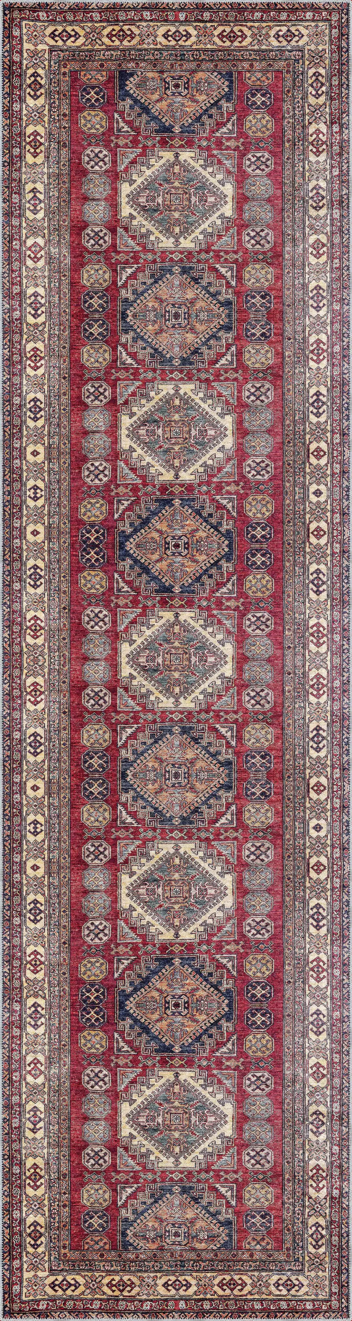 Hitra Klasik Göbekli Multi Polyester ve Pamuklu Kaydırmaz Taban Yıkanabilir Dijital Baskı Halısı - Görsel 4