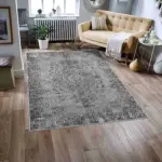 Bago Klasik Göbekli Gri Polyester ve Pamuklu Kaydırmaz Tabanlı Yıkanabilir Dijital Baskı Halısı - Görsel 2