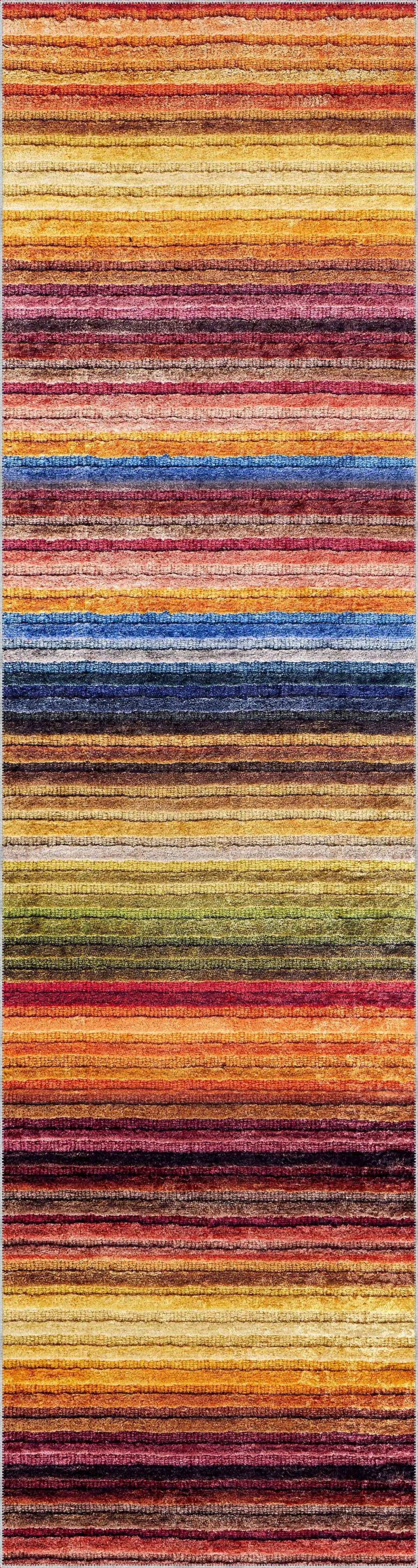 Aklera Çizgili Multi Polyester ve Pamuklu Kaydırmaz Tabanlı Yıkanabilir Dijital Baskı Halısı - Görsel 4