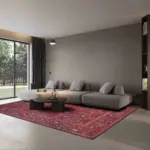 Bisira Çerçeveli Etnik Kırmızı Polyester ve Pamuklu Kaydırmaz Tabanlı Yıkanabilir Dijital Baskı Halısı - Görsel 2