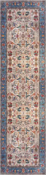 Jimo Çerçeveli Mavi Polyester ve Pamuklu Kaydırmaz Tabanlı Yıkanabilir Dijital Baskı Halısı - Görsel 4