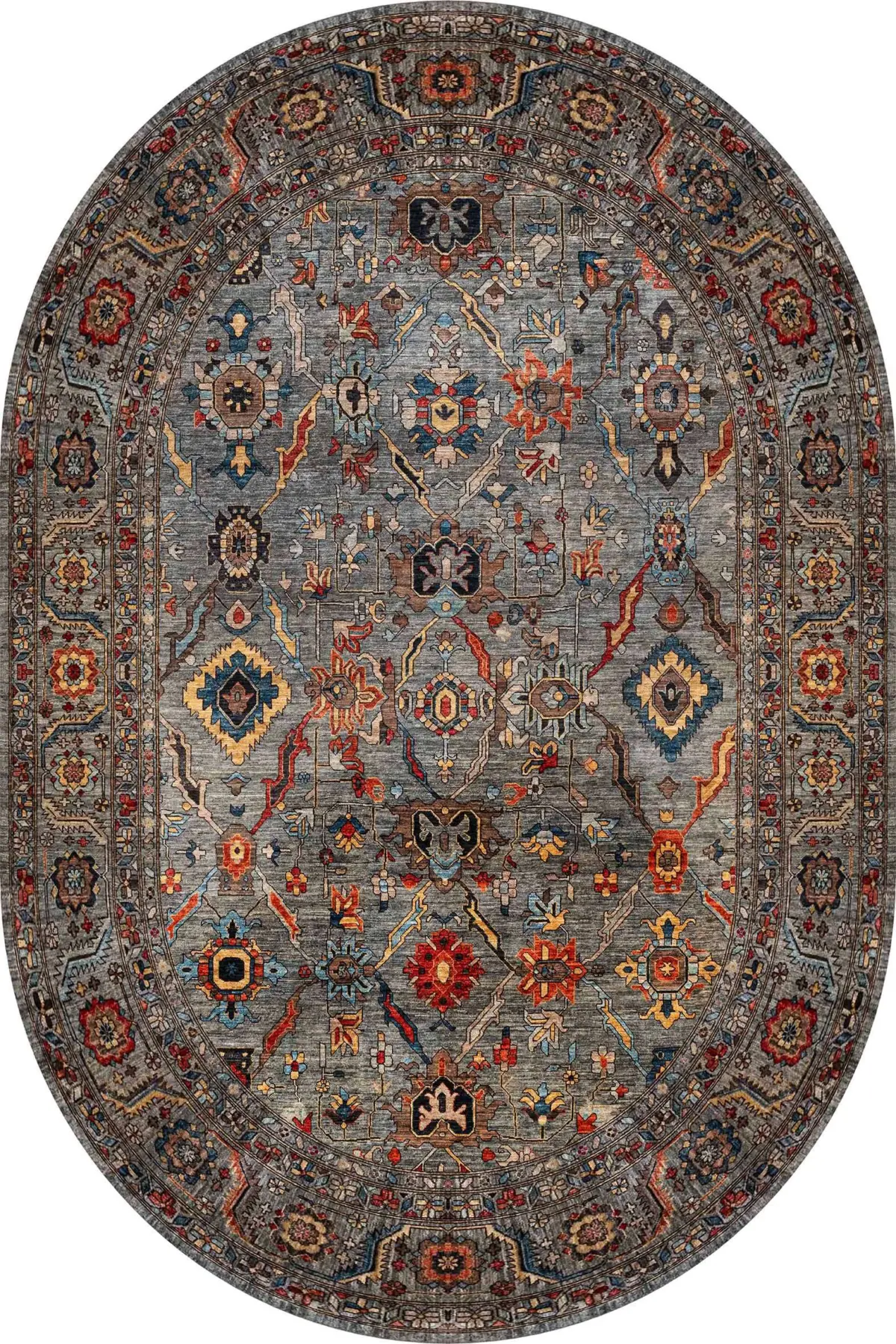 İnzai Çerçeveli Gri Polyester ve Pamuklu Kaydırmaz Tabanlı Yıkanabilir Dijital Baskı Halısı - Görsel 6