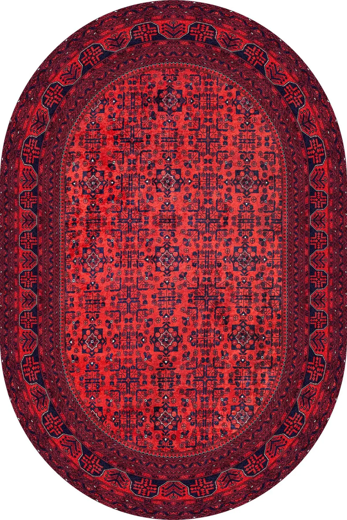 Alveste Çerçeveli Kırmızı Polyester ve Pamuklu Kaydırmaz Taban Yıkanabilir Dijital Baskı Halısı - Görsel 6