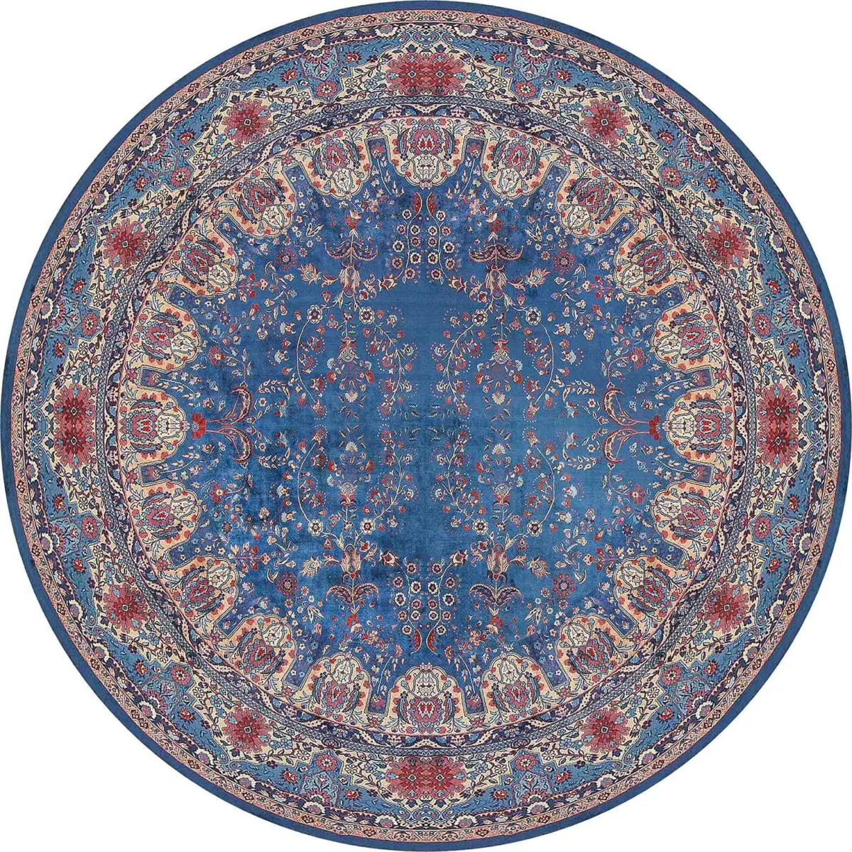 Beilen Çerçeveli Mavi Polyester ve Pamuklu Kaydırmaz Tabanlı Yıkanabilir Dijital Baskı Halısı - Görsel 7