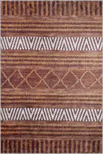 Gojra Geometrik Kahverengi Polyester ve Pamuklu Kaydırmaz Tabanlı Yıkanabilir Dijital Baskı Halısı