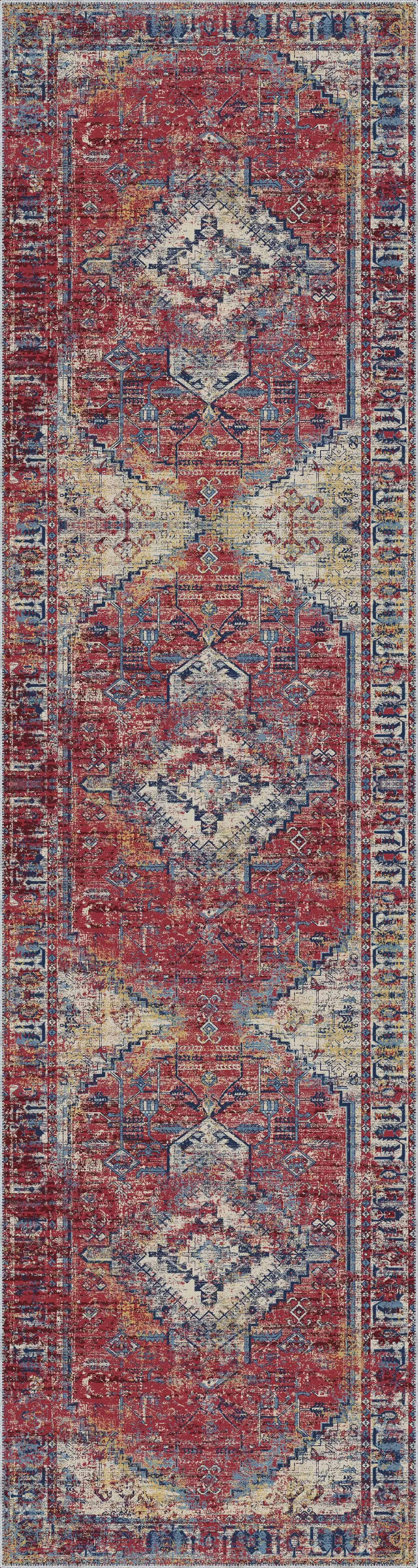 Vinstra Klasik Göbekli Multi Polyester ve Pamuklu Kaydırmaz Taban Yıkanabilir Dijital Baskı Halısı - Görsel 4