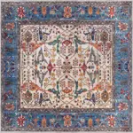 Jimo Çerçeveli Mavi Polyester ve Pamuklu Kaydırmaz Tabanlı Yıkanabilir Dijital Baskı Halısı - Görsel 3