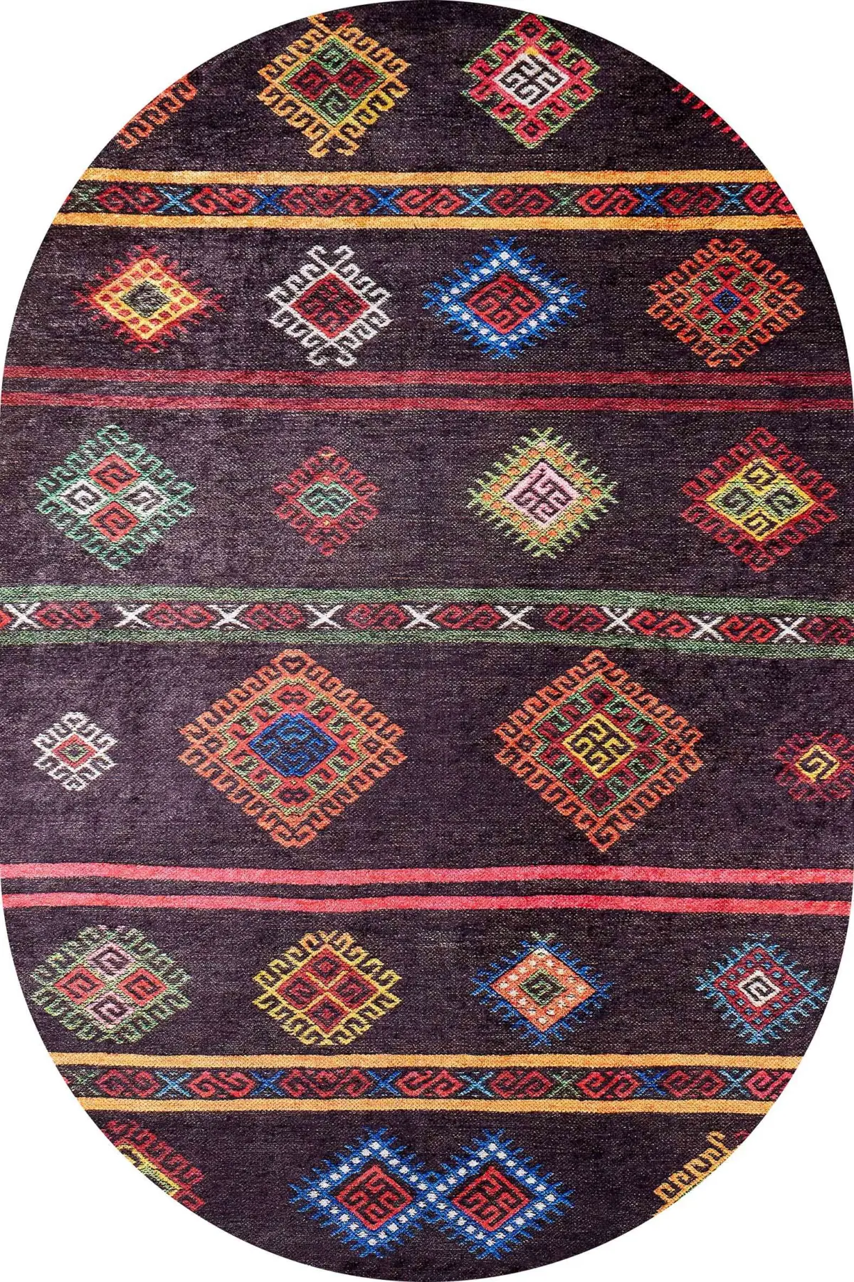 Gurupi Geometrik Kahverengi Polyester ve Pamuklu Kaydırmaz Tabanlı Yıkanabilir Dijital Baskı Halısı - Görsel 6