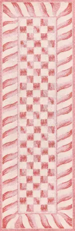 Aren Mutfak 01 Modern Çerçeveli Pembe Polyester Kaydırmaz Tabanlı Yıkanabilir Dijital Baskı Mutfak Halısı - Görsel 4