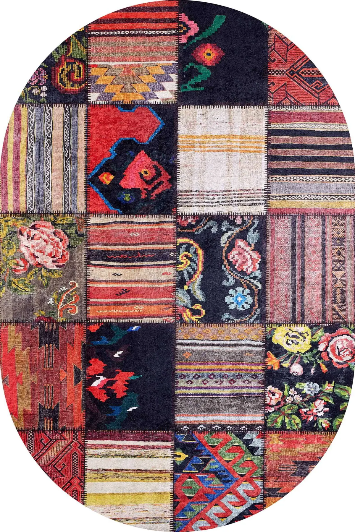 Asele Patchwork Multi Polyester ve Pamuklu Kaydırmaz Taban Yıkanabilir Dijital Baskı Halısı - Görsel 6