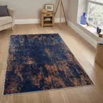 Nateran Modern Lacivert Polyester ve Pamuklu Kaydırmaz Tabanlı Yıkanabilir  Dijital Baskı Halısı - Görsel 2