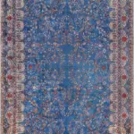 Beilen Çerçeveli Mavi Polyester ve Pamuklu Kaydırmaz Tabanlı Yıkanabilir Dijital Baskı Halısı