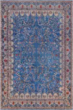 Beilen Çerçeveli Mavi Polyester ve Pamuklu Kaydırmaz Tabanlı Yıkanabilir Dijital Baskı Halısı