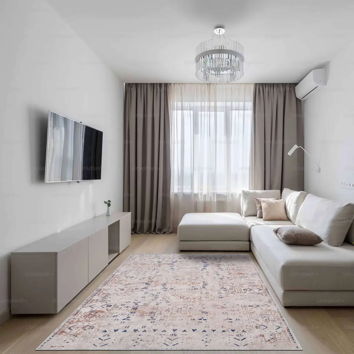 Mirim Modern Bej Polyester ve Pamuklu Kaydırmaz Tabanlı Yıkanabilir Dijital Baskı Halısı - Görsel 2