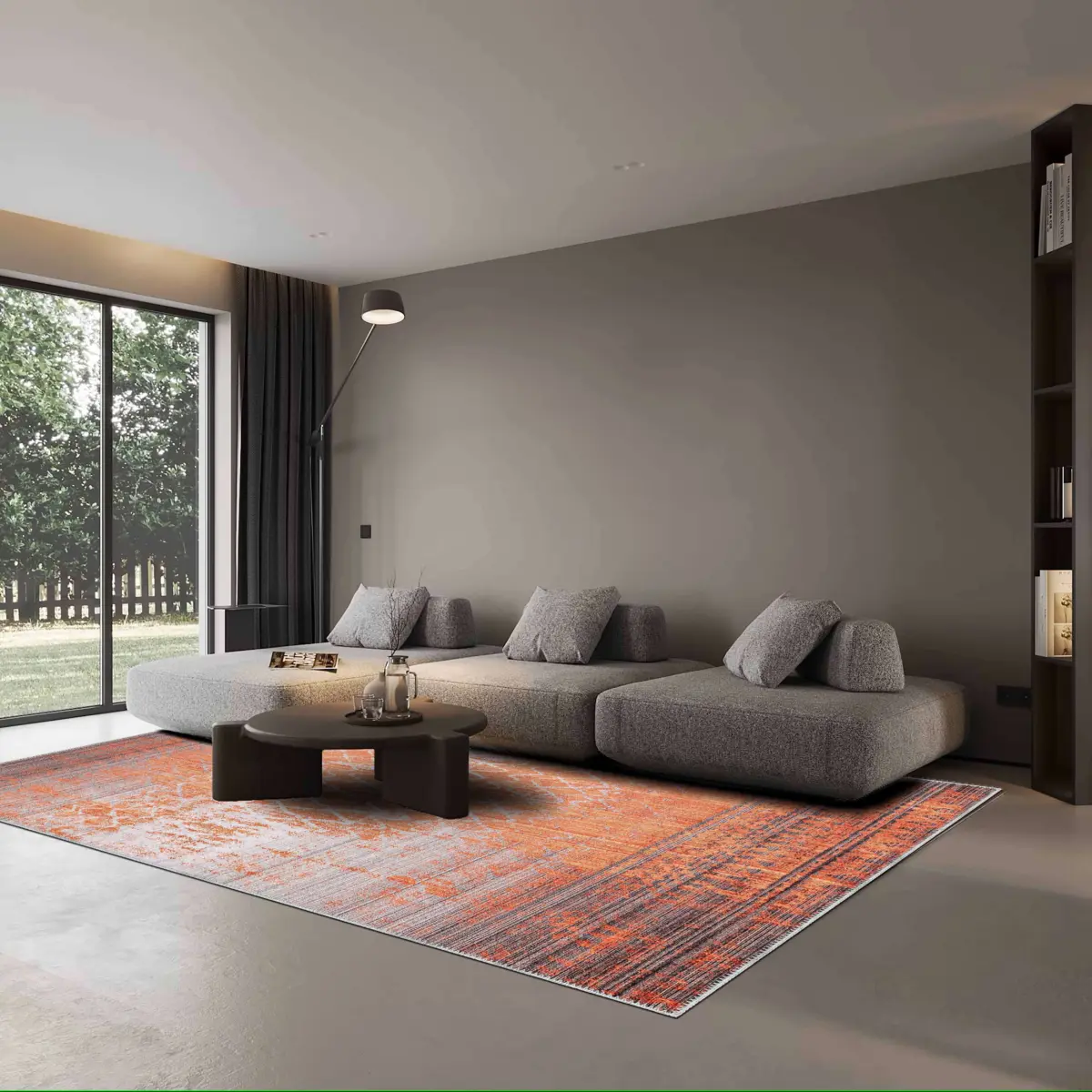 Tonk Modern Turuncu Polyester ve Pamuklu Kaydırmaz Tabanlı Yıkanabilir Dijital Baskı Halısı - Görsel 2